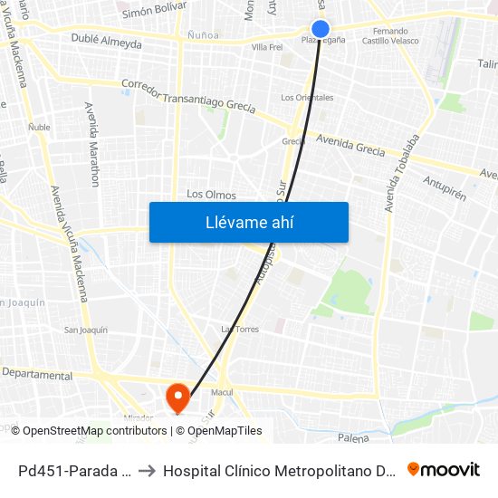 Pd451-Parada 5 / (M) Plaza Egaña to Hospital Clínico Metropolitano De La Florida Doctora Eloísa Díaz Insunza map