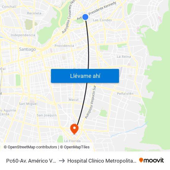 Pc60-Av. Américo Vespucio / Esq. Av. Pdte. Kennedy to Hospital Clínico Metropolitano De La Florida Doctora Eloísa Díaz Insunza map