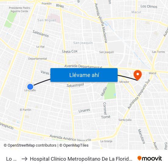 Lo Ovalle to Hospital Clínico Metropolitano De La Florida Doctora Eloísa Díaz Insunza map