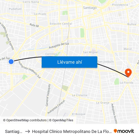 Santiago Bueras to Hospital Clínico Metropolitano De La Florida Doctora Eloísa Díaz Insunza map