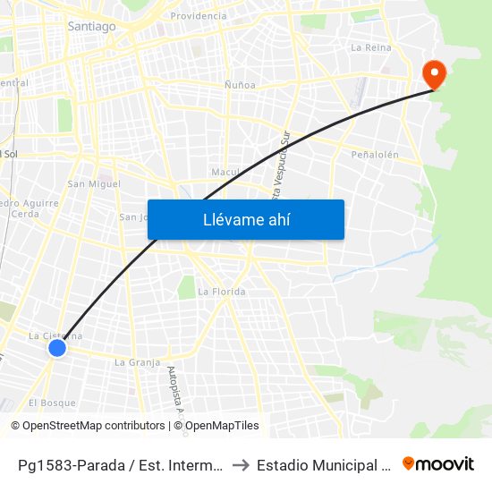 Pg1583-Parada / Est. Intermodal La Cisterna to Estadio Municipal De La Reina map