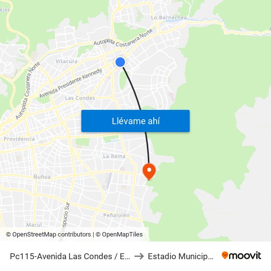 Pc115-Avenida Las Condes / Esq. Psje. Las Condes to Estadio Municipal De La Reina map
