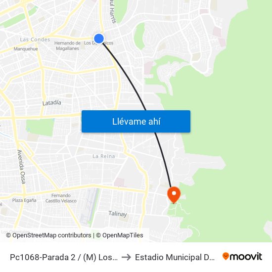 Pc1068-Parada 2 / (M) Los Dominicos to Estadio Municipal De La Reina map