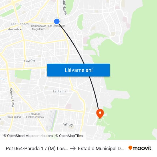 Pc1064-Parada 1 / (M) Los Dominicos to Estadio Municipal De La Reina map