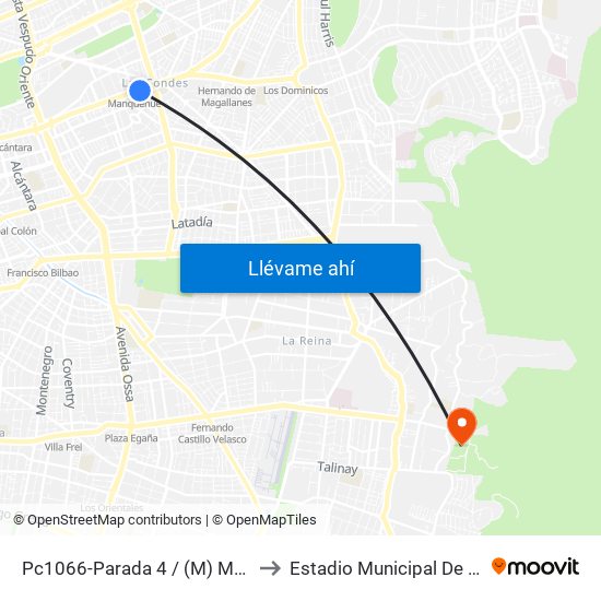 Pc1066-Parada 4 / (M) Manquehue to Estadio Municipal De La Reina map