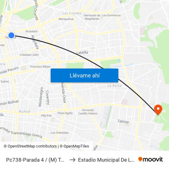 Pc738-Parada 4 / (M) Tobalaba to Estadio Municipal De La Reina map