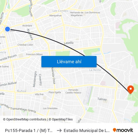 Pc155-Parada 1 / (M) Tobalaba to Estadio Municipal De La Reina map