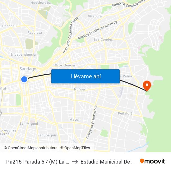 Pa215-Parada 5 / (M) La Moneda to Estadio Municipal De La Reina map