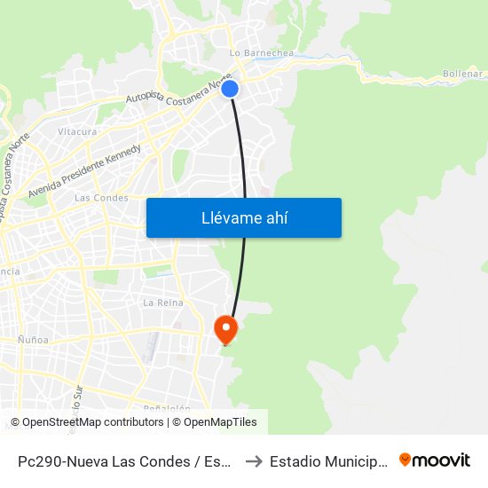 Pc290-Nueva Las Condes / Esq. Sn. Francisco De Asís to Estadio Municipal De La Reina map
