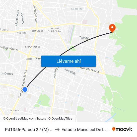 Pd1356-Parada 2 / (M) Quilín to Estadio Municipal De La Reina map