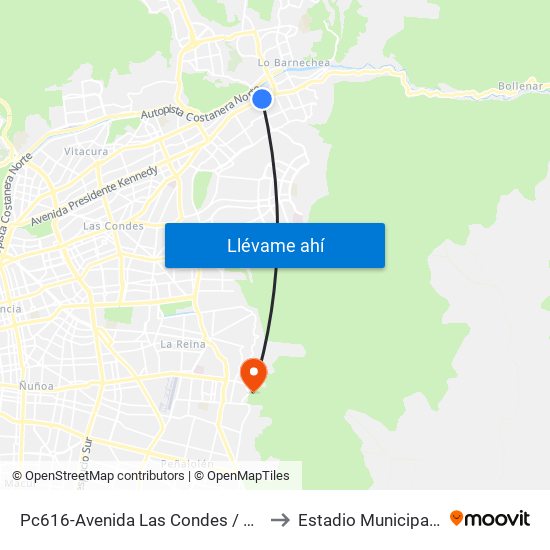 Pc616-Avenida Las Condes / Esq. Sn. Fco. De Asís to Estadio Municipal De La Reina map