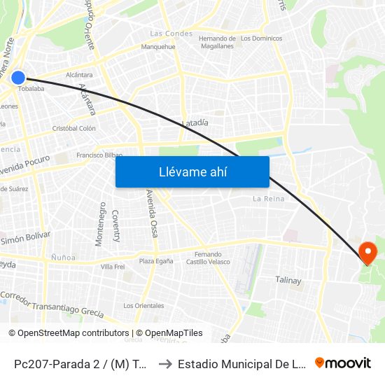 Pc207-Parada 2 / (M) Tobalaba to Estadio Municipal De La Reina map