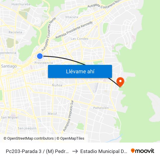 Pc203-Parada 3 / (M) Pedro De Valdivia to Estadio Municipal De La Reina map