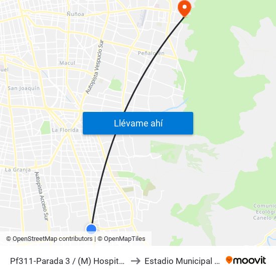 Pf311-Parada 3 / (M) Hospital Sótero Del Río to Estadio Municipal De La Reina map