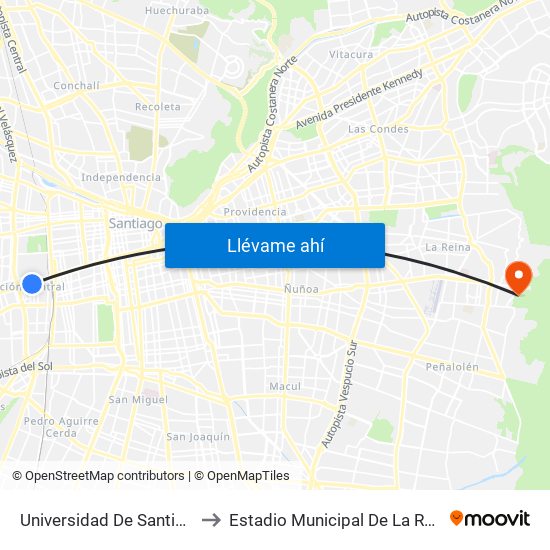 Universidad De Santiago to Estadio Municipal De La Reina map