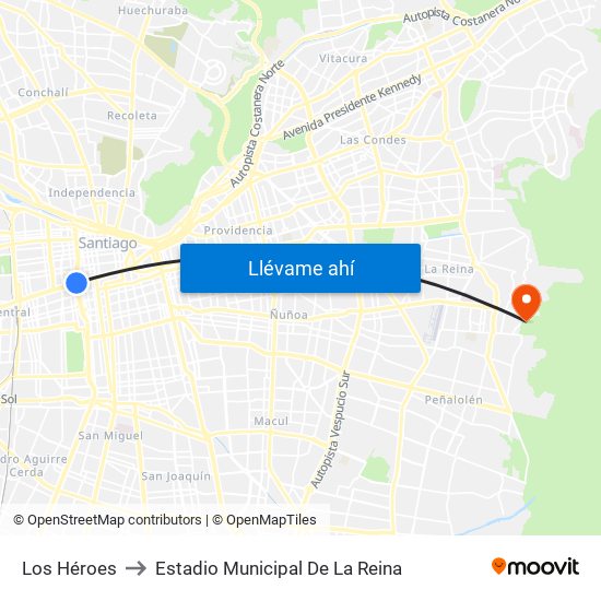 Los Héroes to Estadio Municipal De La Reina map