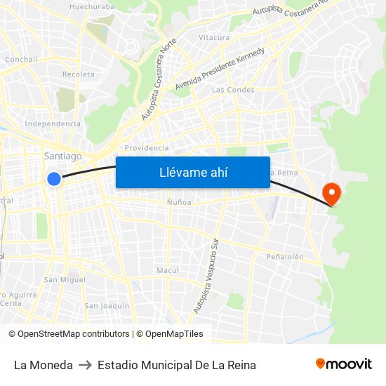 La Moneda to Estadio Municipal De La Reina map