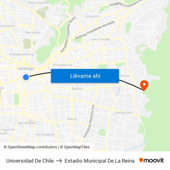 Universidad De Chile to Estadio Municipal De La Reina map