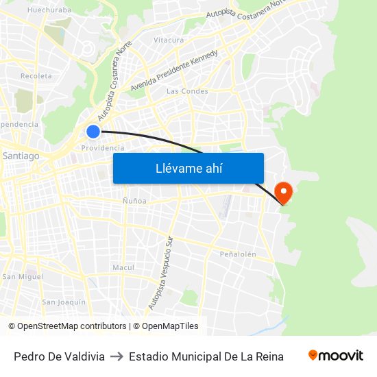 Pedro De Valdivia to Estadio Municipal De La Reina map