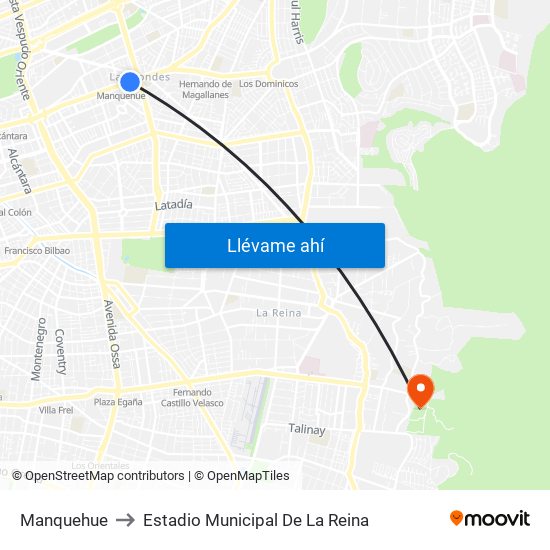 Manquehue to Estadio Municipal De La Reina map