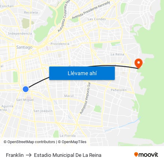 Franklin to Estadio Municipal De La Reina map