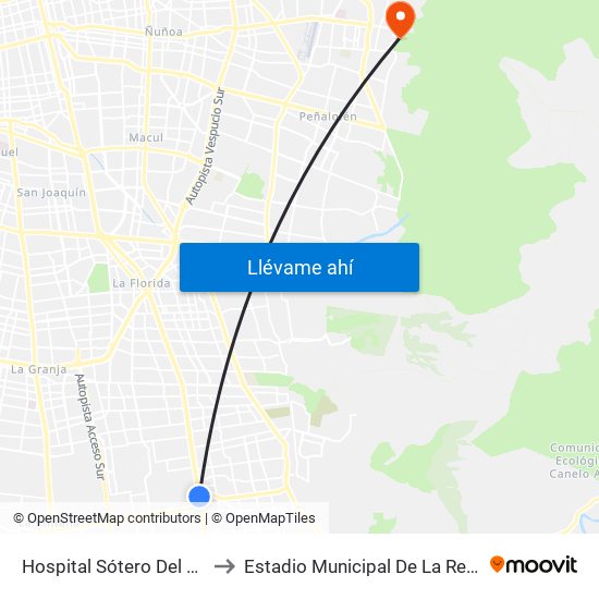 Hospital Sótero Del Río to Estadio Municipal De La Reina map