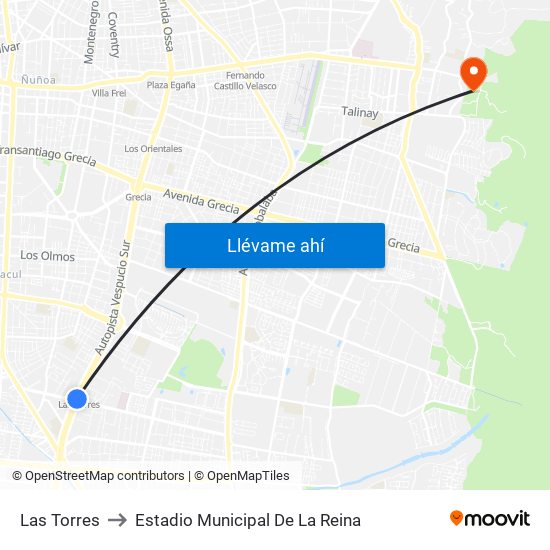 Las Torres to Estadio Municipal De La Reina map