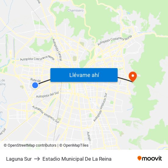 Laguna Sur to Estadio Municipal De La Reina map