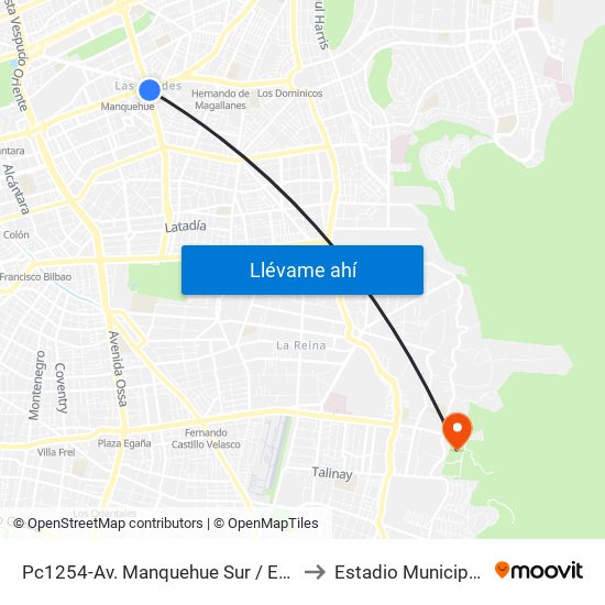 Pc1254-Av. Manquehue Sur / Esq. Avenida Apoquindo to Estadio Municipal De La Reina map