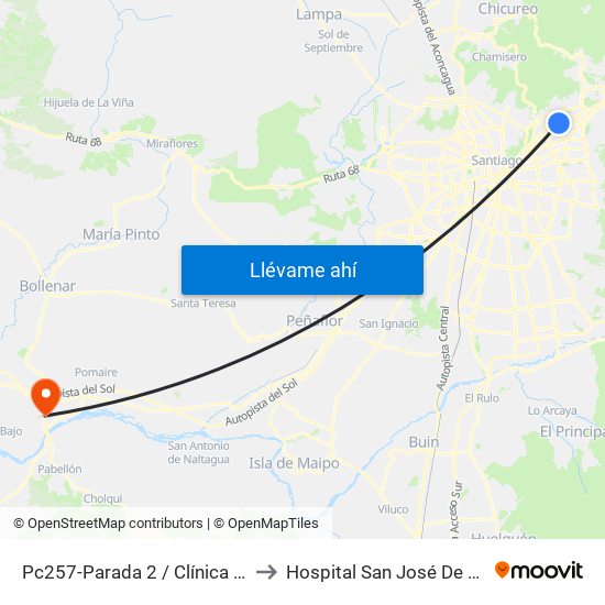 Pc257-Parada 2 / Clínica Alemana to Hospital San José De Melipilla map