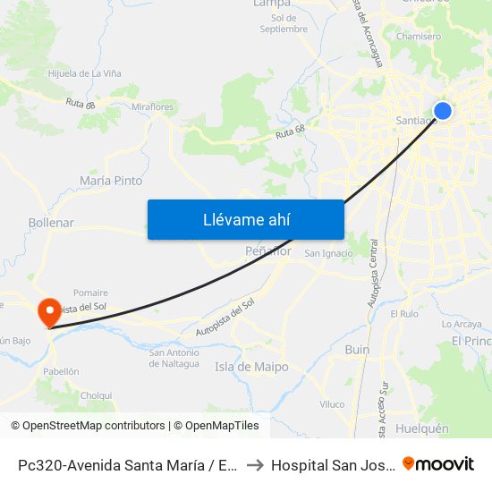 Pc320-Avenida Santa María / Esq. Puente Los Leones to Hospital San José De Melipilla map