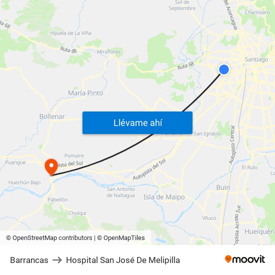 Barrancas to Hospital San José De Melipilla map