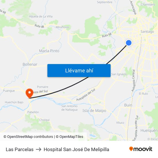 Las Parcelas to Hospital San José De Melipilla map