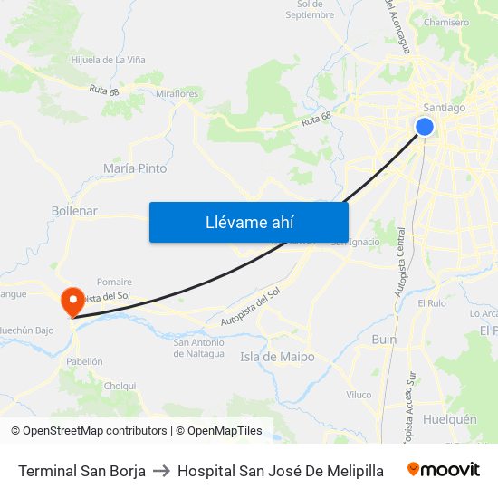 Terminal San Borja to Hospital San José De Melipilla map