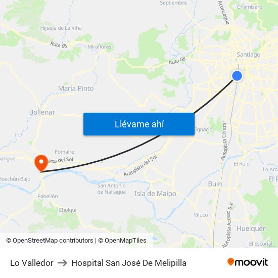 Lo Valledor to Hospital San José De Melipilla map