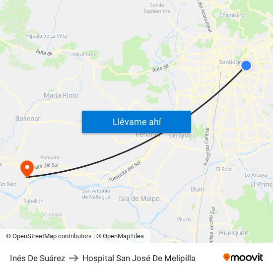 Inés De Suárez to Hospital San José De Melipilla map