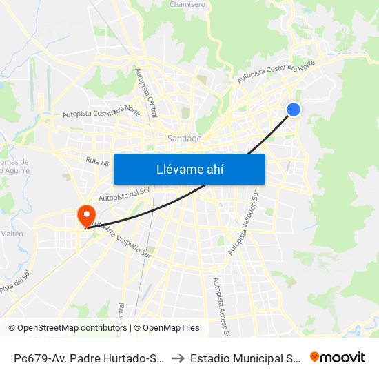 Pc679-Av. Padre Hurtado-Sur / Esq. Patagonia to Estadio Municipal Santiago Bueras map