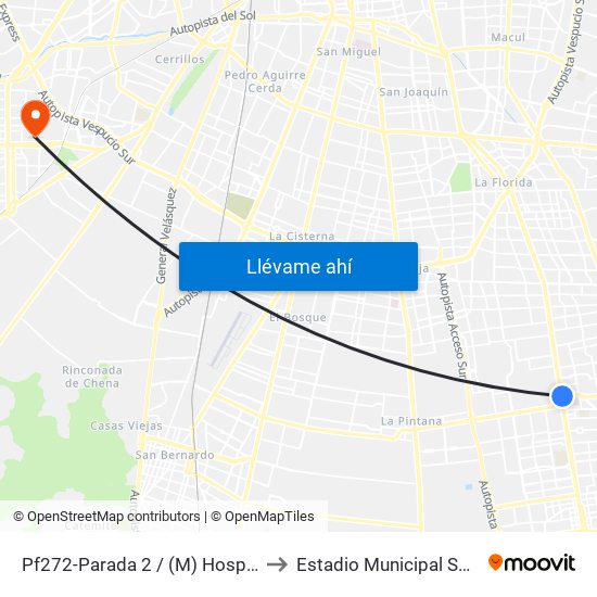 Pf272-Parada 2 / (M) Hospital Sótero Del Río to Estadio Municipal Santiago Bueras map