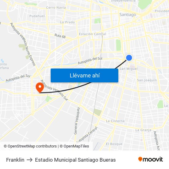 Franklin to Estadio Municipal Santiago Bueras map