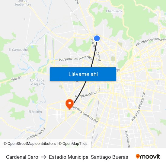 Cardenal Caro to Estadio Municipal Santiago Bueras map