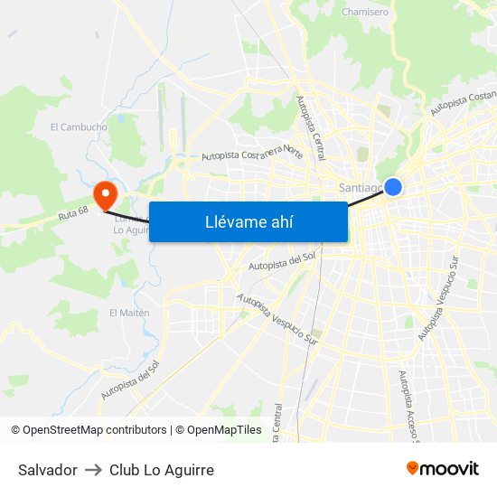 Salvador to Club Lo Aguirre map