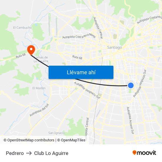Pedrero to Club Lo Aguirre map