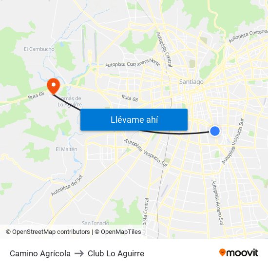 Camino Agrícola to Club Lo Aguirre map
