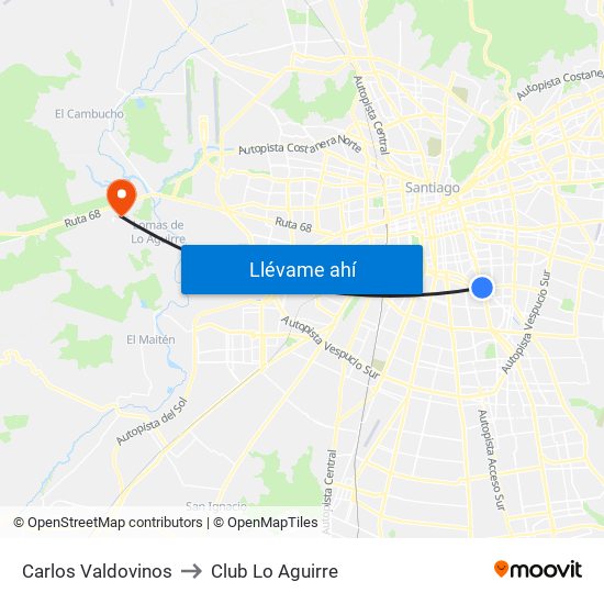 Carlos Valdovinos to Club Lo Aguirre map