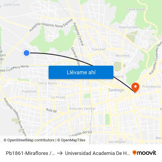 Pb1861-Miraflores / Esq. El Montijo to Universidad Academia De Humanismo Cristiano map