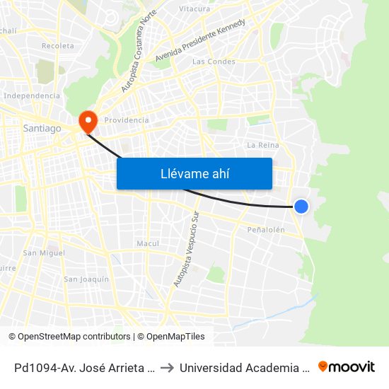 Pd1094-Av. José Arrieta / Esq. Pasaje José Arrieta to Universidad Academia De Humanismo Cristiano map