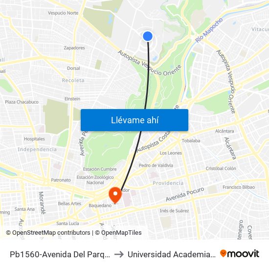 Pb1560-Avenida Del Parque / Esq. Avenida Del Cóndor to Universidad Academia De Humanismo Cristiano map