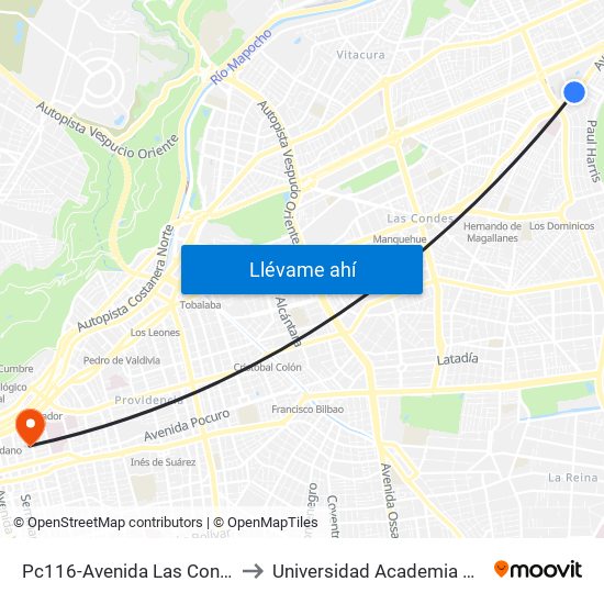 Pc116-Avenida Las Condes / Esq. G. Fuenzalida to Universidad Academia De Humanismo Cristiano map
