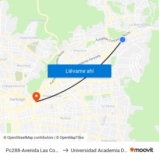 Pc288-Avenida Las Condes / Esq. San Damian to Universidad Academia De Humanismo Cristiano map