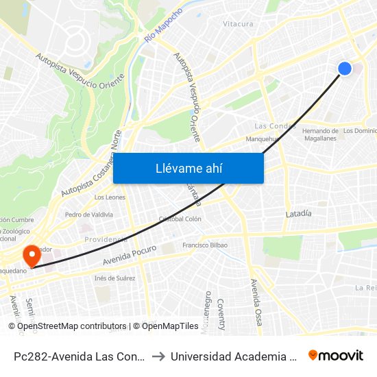 Pc282-Avenida Las Condes / Esq. Hospital Fach to Universidad Academia De Humanismo Cristiano map